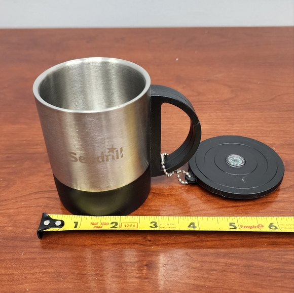 Stainless steel mug w compass lid - Picture 1 of 11